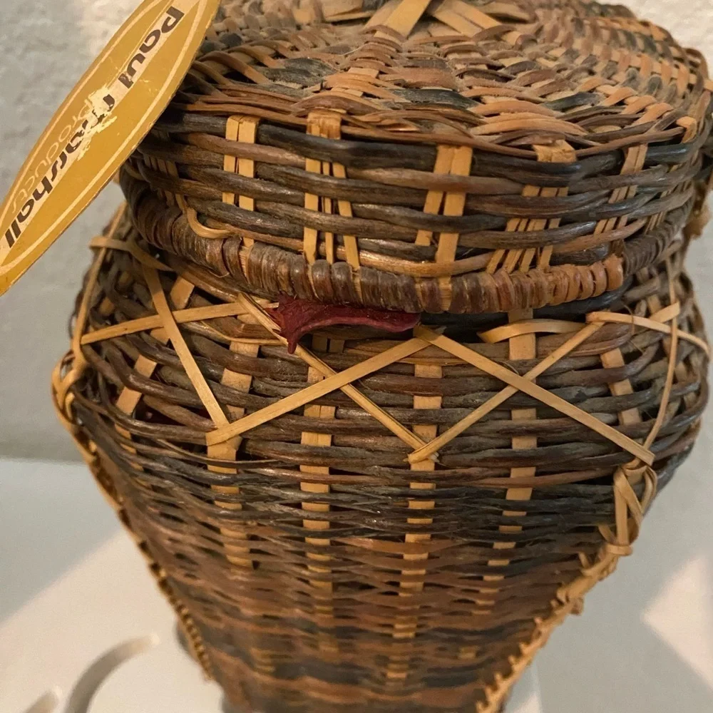 Vintage 80s Paul Marshall Philippines Woven Potpourri Scented Basket with Lid 7”